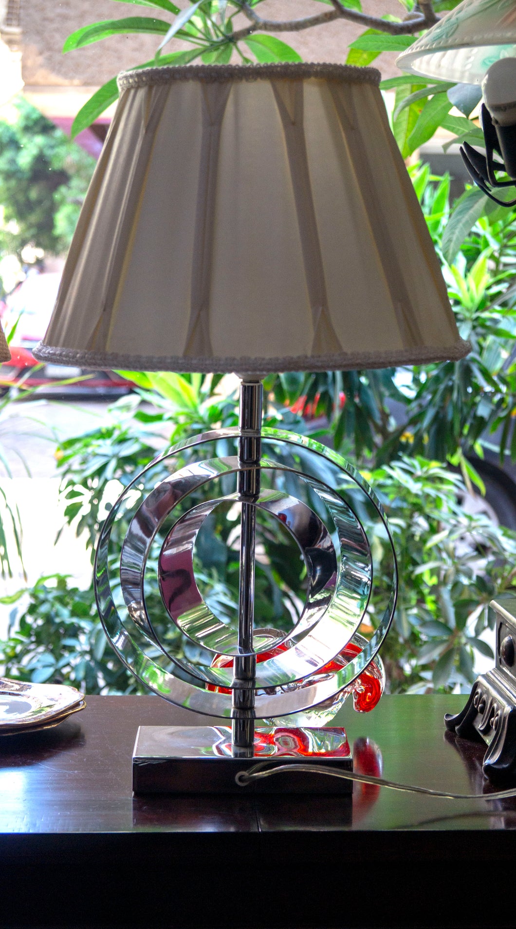 Superb Vintage Art Deco Italian concentric movable ring chrome side table lamp.