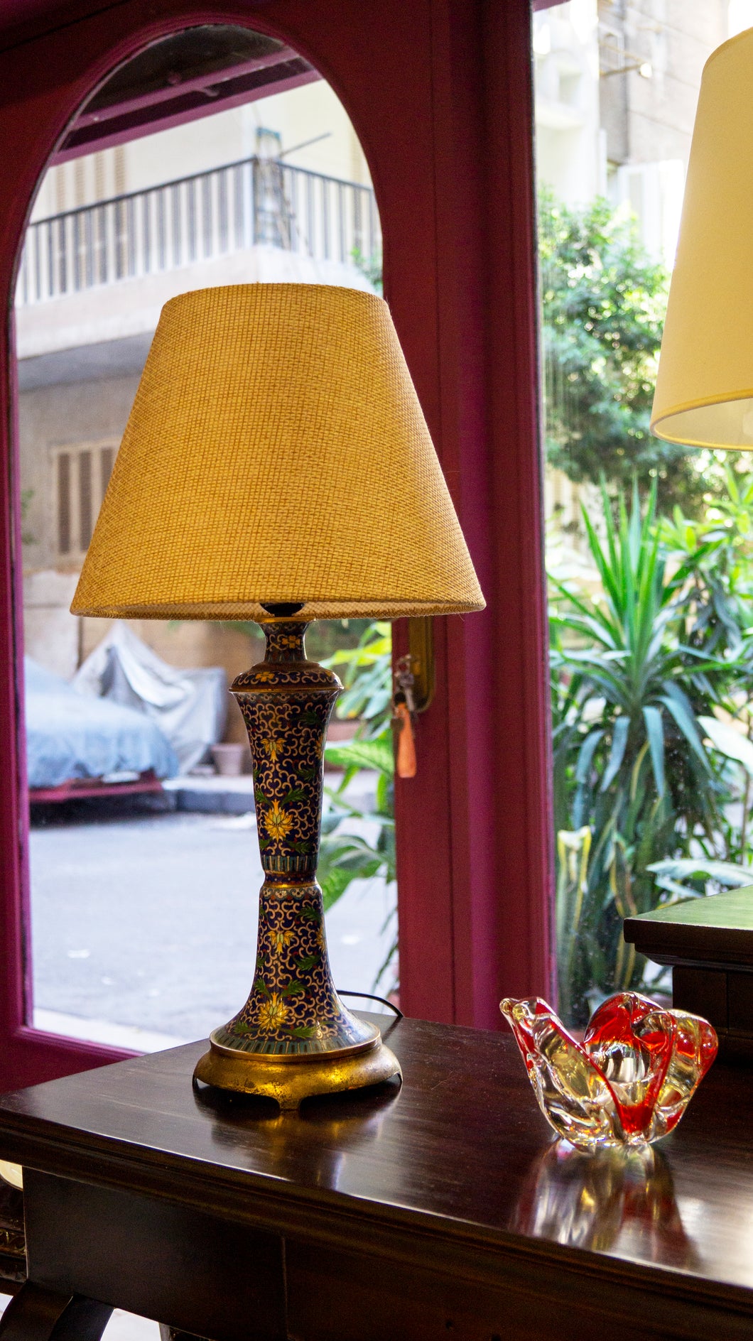 Antique Japanese Cloisonné Copper and Enamel Table Lamp.